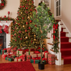 6FT Artificial Tree Indoor Decor Faux Potted Plant With Natural Look Leaves For Home Living Room Bedroom Office Easy Assembly