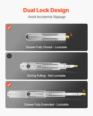 1 Pair 18-60 In Drawer Slides Ball Bearing Full Extension
