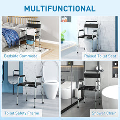 Bedside Commode Chair for Seniors, Adults, Handicap, Raised Toilet Seat with Arm, Adjustable Height, 331 lbs, Black