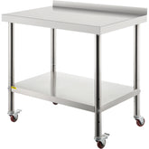 Stainless Steel Prep Table, 30 X 24 X 35 Inch, 440lbs Load Capacity Heavy Duty Metal Worktable With Backsplash Adjustable Undershelf & 4 Casters, Commercial Workstation For Kitchen Restaurant