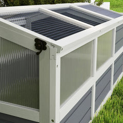 PawHut Wooden Tortoise Habitat Outdoor W Bottomless Design, Doors, PC Sun Panel Windows, For Small Animals, Rabbit, Light Gray