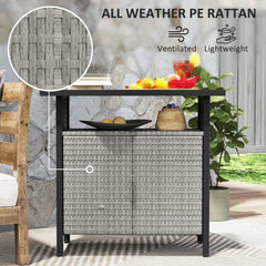 Outdoor Pool Towel Storage Cabinet Organizer, Outdoor Bar Table With Shelf And Cabinet, Pool Towel Holder Pool Valet With Weather-Resistant PE Rattan And Steel Frame, Gray