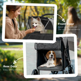 Dog Stroller for Large Medium Small Dogs up to 66 Lbs. 23.5" in Body Length, One-Click Foldable Pet Cat Stroller with Storage, Shock Absorption Wheels, Mesh Window, Safety Leash, Gray