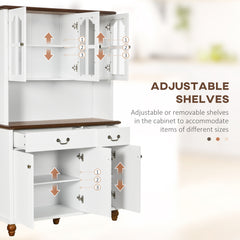Kitchen Buffet with Hutch, Freestanding Pantry Cabinet with 6 Doors, 2 Drawers and 3-Level Adjustable Shelves, White
