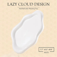 Ceramic Jewelry Tray Trinket Dish, Decorative Cloud Vanity Key Tray For Women, Ring Holder Dish, Cute Jewelry Plate Bowl Room Decor Aesthetic, White, Medium