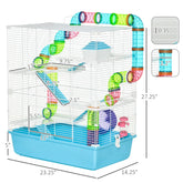 Hamster Cage With Tubes And Tunnels, Portable Carry Handles, Rat House And Habitats Big 5-Tier Design, Mouse Cage Includes Exercise Wheel, Water Bottle, Food Dish, Light Blue