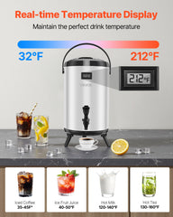 Insulated Beverage Dispenser For Hot & Cold Drinks 3.2 Gal Stainless Steel