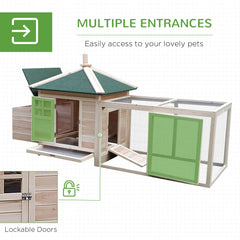 77" Wooden Chicken Coop with Nesting Box, Cute Outdoor Hen House with Removable Tray, Ramp Run, for Garden Backyard, Natural