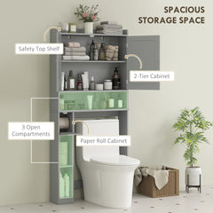 Modern Over the Toilet Storage Cabinet with 2 Doors, Above Commode Storage Cabinet with Toilet Paper Holder, Gray