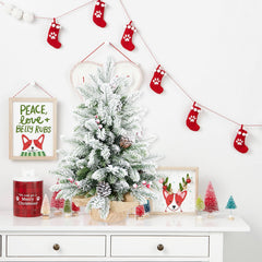 3ft Tabletop Christmas Tree, Snow Flocked Artificial Mini Christmas Tree With 14 Pine Cones & Red Berries, Green