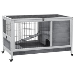 PawHut Indoor Rabbit Enclosure, Wooden Elevated Cage Habitat With Enclosed Run With Wheels - Ideal For Rabbits And Guinea Pigs