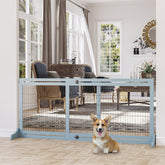 71" W x 27.25" H Extra Wide Freestanding Pet Gate with Adjustable Length Dog, Cat, Barrier for House, Doorway, Hallway, Blue-Gray