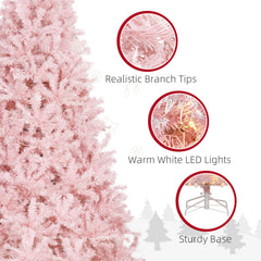7.5 FT Tall PreLit Artificial Christmas Tree with Realistic Branches, 500 Warm White LED Lights and 1346 Tips, Pink