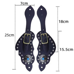 Pair Spur Strap, Western Retro Horse Spur Strap With Buckle, Genuine Cow Leather Material For Horse Training, Decorative Rhinestones Inlaid Surface, Metal Buckle For Easy Adjustment,