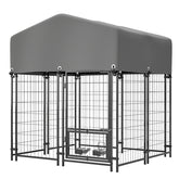 Outdoor Dog Kennel 4.23'x3.83'x4.83' With Roof, Heavy Duty Welded Wire Crate, All-Weather Protection & Safe Lock Design For Dogs And Pets