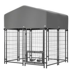 Outdoor Dog Kennel 4.23'x3.83'x4.83' With Roof, Heavy Duty Welded Wire Crate, All-Weather Protection & Safe Lock Design For Dogs And Pets