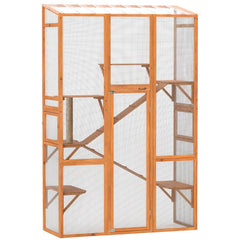 Outdoor Catio Cat Enclosure, Large Wooden Cat House With 6 Jumping Platforms, Scratching Post, 2 Ramps, For 2-3 Kittens