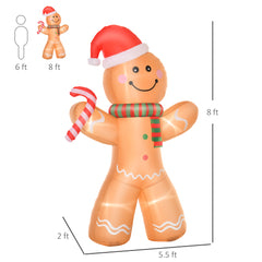 8ft Christmas Inflatable Gingerbread Man with a Candy Cane, Outdoor Blow-Up Yard Decoration with LED Lights Display