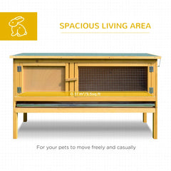 PawHut Wooden Rabbit Hutch Bunny Cage With Openable Waterproof Roof, No Leak Tray Solid Fir Wood Build For Rabbits, Chickens, Ducks