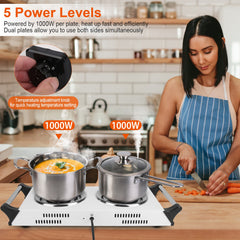 2000W Electric Dual Burner Portable Coil Heating Hot Plate Stove Countertop RV Hotplate With 5 Temperature Adjustments Portable Handles For Food Preparation