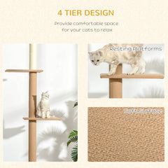 Floor-to-Ceiling Cat Tree Cat Climbing Tower with Sisal-Covered Scratching Posts Natural Cat Tree Activity Center for Kittens Cat Tower Furniture, Light brown