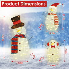 3Pcs 2D Christmas Snowman Yard Decoration Snowman Family Outdoor Decoration With 60Pcs LED Warm Yellow Lights IP44 Waterproof For Christmas Indoor Outdoor Holiday Display