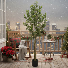6FT Artificial Tree Indoor Decor Faux Potted Plant With Natural Look Leaves For Home Living Room Bedroom Office Easy Assembly