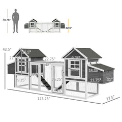 124" Dual Chicken Coop, Large Chicken House, Gray