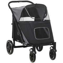 Dog Stroller for Large Medium Small Dogs up to 66 Lbs. 23.5" in Body Length, One-Click Foldable Pet Cat Stroller with Storage, Shock Absorption Wheels, Mesh Window, Safety Leash, Gray