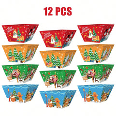 12 PCS Christmas Paper Food Tray Xmas Decorations Christmas Gingerbread Man Disposable Snack Popcorn Bowl Popcorn Containers Boxes For Winter Christmas Party Supplies