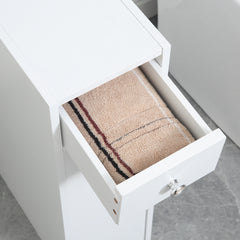 Bathroom Floor Organizer Free Standing Space Saving Narrow Storage Cabinet Bath Toilet Paper Holder with Drawers White