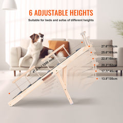 Dog Ramp, Folding Pet Ramp For Bed, Adjustable Dog Ramp For Small, Large, Old Dogs & Cats, Wooden Pet Ramp With 47.2' Long Ramp, Adjustable From 13.8' To 27.6', Suitable For Couch, Sofa, Car