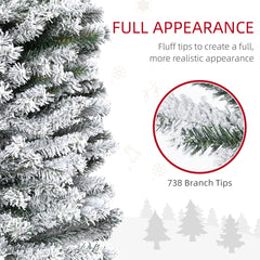 HOMOM 7.5ft Flocked Christmas Tree, Pencil Artificial Xmas Tree with Faux Snow, Dense Branches, Foldable Metal Base for Indoor Holiday Decor
