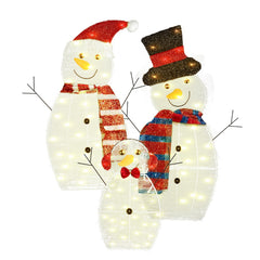 3Pcs 2D Christmas Snowman Yard Decoration Snowman Family Outdoor Decoration With 60Pcs LED Warm Yellow Lights IP44 Waterproof For Christmas Indoor Outdoor Holiday Display
