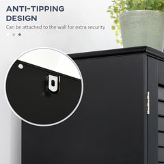 Tall Narrow Bathroom Storage Cabinet with Doors and Shelf Adjustability, Freestanding Linen Cabinet with 2 Cabinets and Countertop, Black