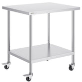 Stainless Steel Work Table 30 X 18 X 38 Inch, With 4 Wheels, 3 Adjustable Height Levels, Heavy Duty Food Prep Worktable For Commercial Kitchen Restaurant, Silver