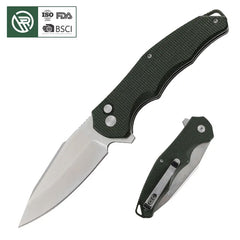 Folding Knife OD Green G10 Handle Pocket Knife, 14C28N Steel Thumb-Stud Outdoor Tools, Folding Knife Sheath