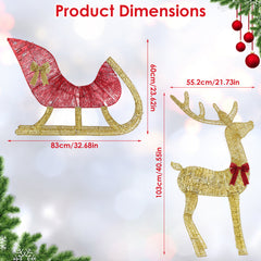 1Pc Lighted Christmas Reindeer & Sleigh Indoor Outdoor Christmas Decoration Christmas Lighted Display With 8 Lighting Modes