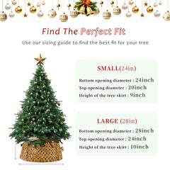 Handcrafted Openwork Woven Hyacinth Wicker Christmas Tree Collar - Rattan Xmas Tree Skirt & Stand Base Cover (Natural, 24 In)