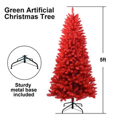 Artificial 5-foot Red Christmas Tree, 624 PVC Mixed Tips, High-Quality Hinges And Foldable Base Christmas Decoration