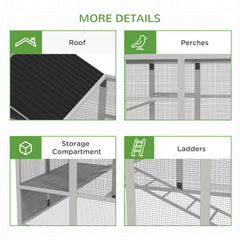 Wooden Chicken Coop Run for 6 - 10 Chickens, Hen House Add-On with Storage, Perches, 141.75" x 48" x 61", Gray