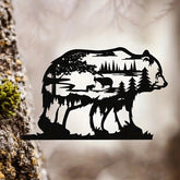 Dark Gothic Black Metal Bear Silhouette Wall Art - Forest