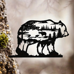 Dark Gothic Black Metal Bear Silhouette Wall Art - Forest