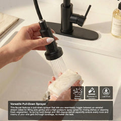Industrial Kitchen Faucet With Pull Down Sprayer, Single Handle Stainless Steel Kitchen Faucet, 1 Or 3 Hole Installation, Farmhouse Style, Matte Black