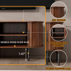 TV Stand, 47 Modern TV Console Table With Storage Compartment And Sliding Door, Gaming Entertainment Center With Cabinet For Living Room, Bedroom, Office Walnut