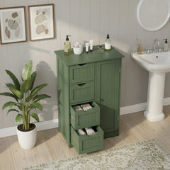 Forest Green, MDF With Paint And Melamine Veneer, Vertical Stripes, 56*30*82.5cm, 4 Drawers, 1 Door, Bathroom Vanity