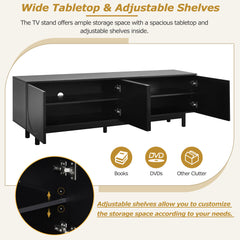 ON-TREND Graceful TV Stand With Arch Cabinets For TVs Up To 78'', Minimalist Entertainment Center With Solid Wood Legs, Practical Media Console With Adjustable Shelves For Living Room, Black