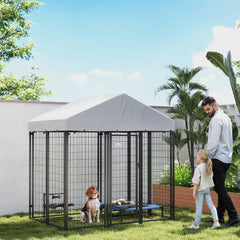 Outdoor Dog Kennel with Roof with Escape-proof Lock, UV-Resistant & Waterproof Cover, 5.9' x 4' x 6', Silver