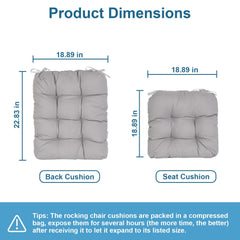 2Pcs Waterproof Rocking Chair Cushion Upper And Lower Back And Seat Sets With Non-Slip Ties Oxford Cloth Surface Polyester Filling Comfortable For Indoor Home Office Car