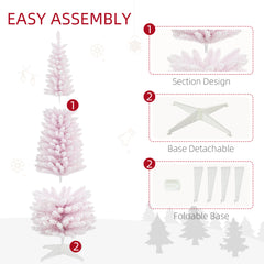 7' Decorated Christmas Tree Snow Flocked Artificial Christmas Tree with Pencil Shape, Realistic Branches, Pink